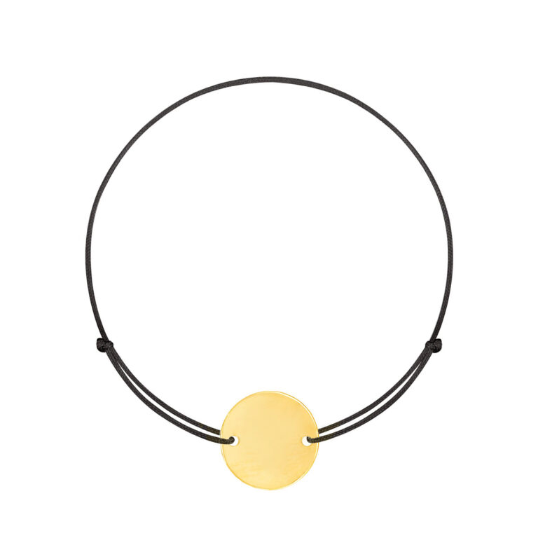 دستبند طلا بافت مشکی دایره متوسط حکاکی