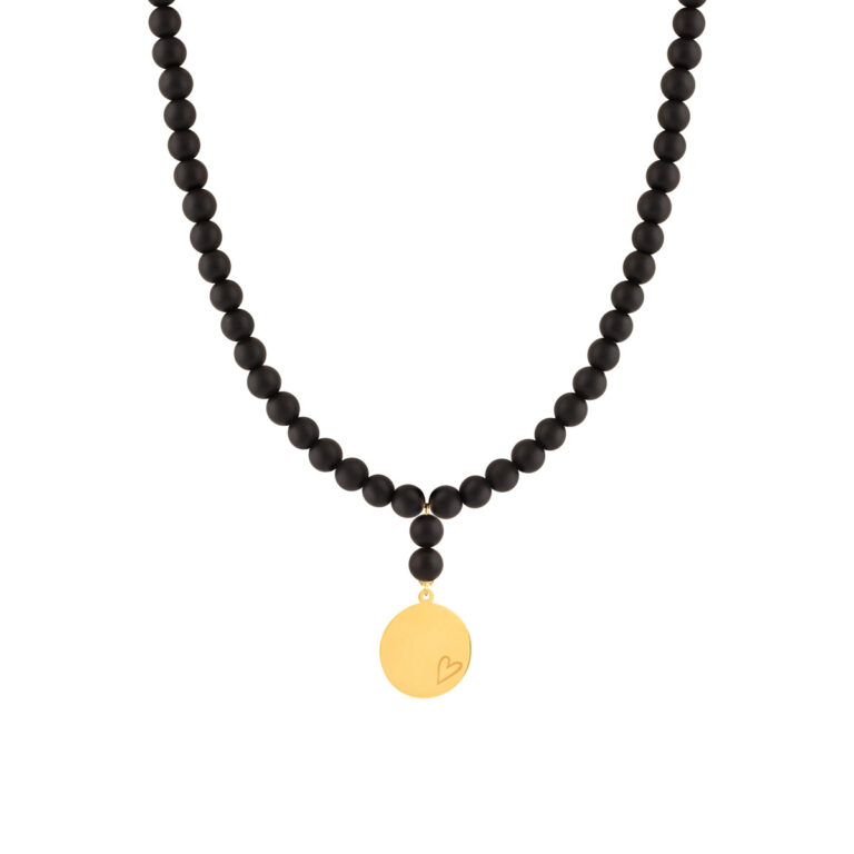 گردنبند طلا سنگی دایره حکاکی و قلب