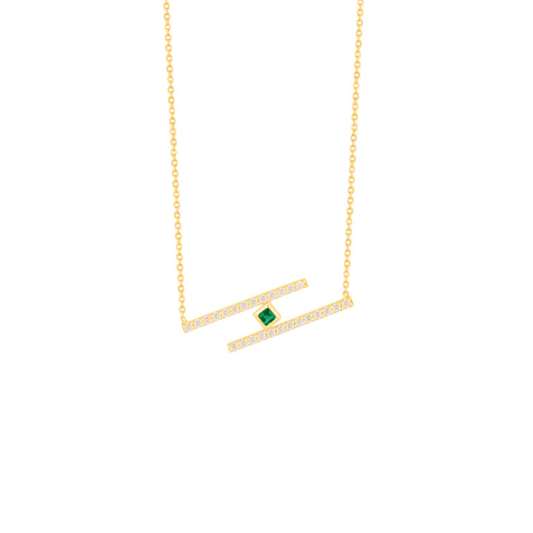 گردنبند طلا دو خط نگین دار و مربع سبز