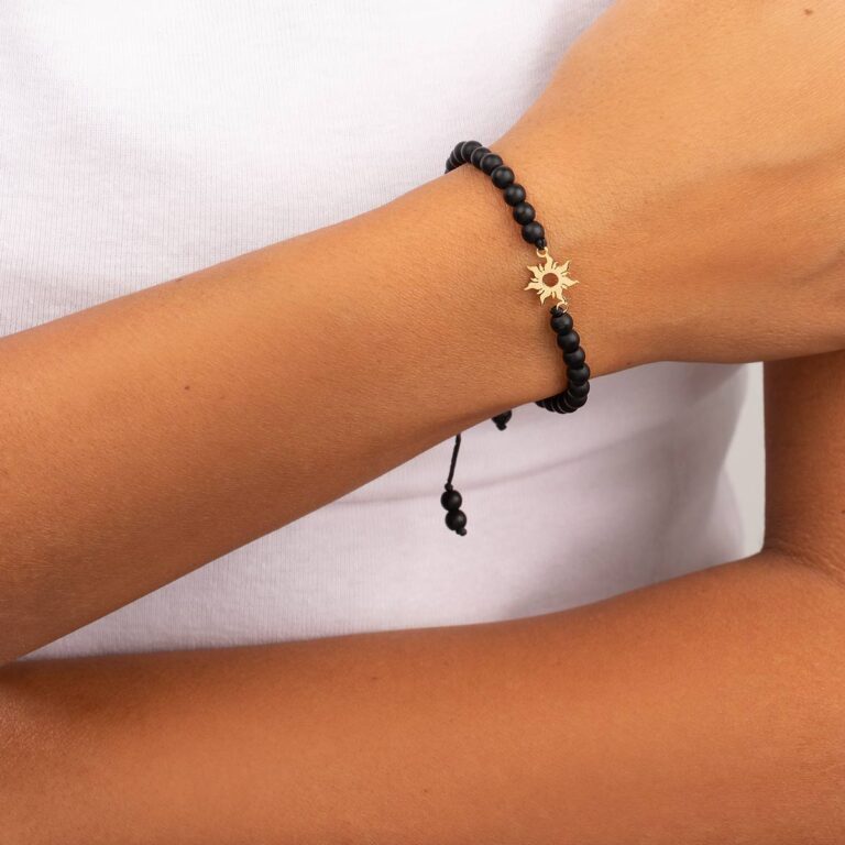 دستبند طلا سنگی خورشید و اونیکس مات