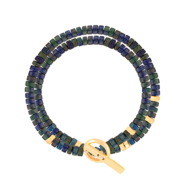 دستبند طلا دو دور مهره و لاجورد