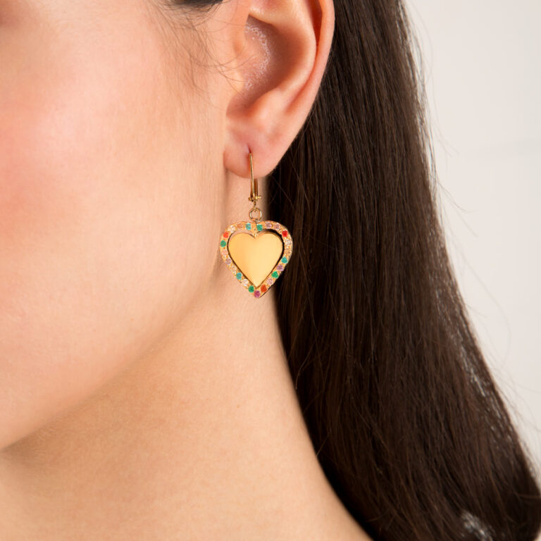 گوشواره طلا قلب متحرک و نگین رنگی