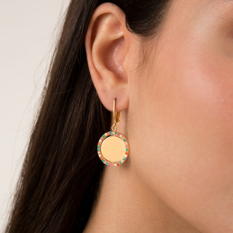 گوشواره طلا دایره متحرک و نگین رنگی