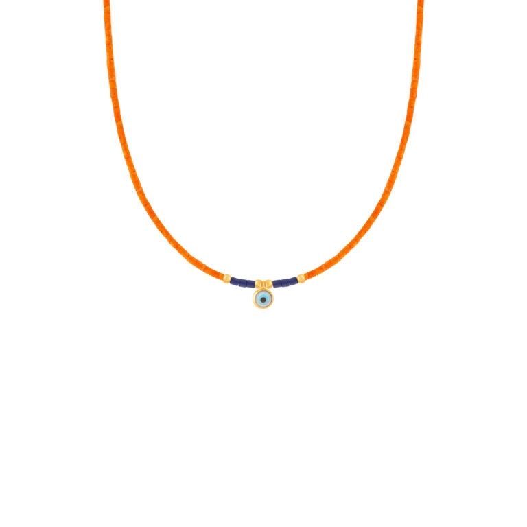 گردنبند طلا سنگی نارنجی چشم و گوی