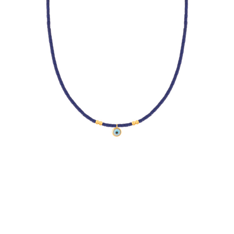 گردنبند طلا سنگی آبی چشم و گوی