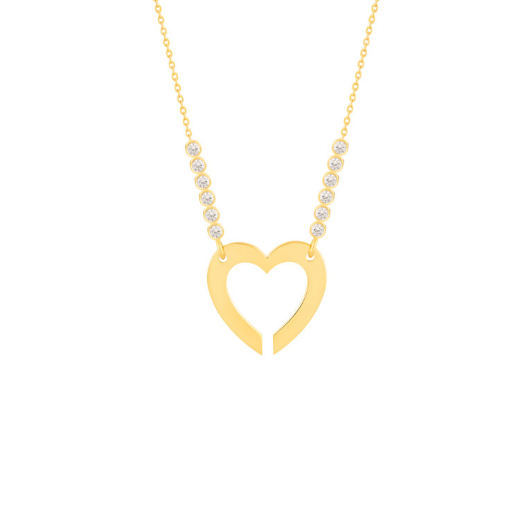 گردنبند طلا قلب توخالی و نگین لونا