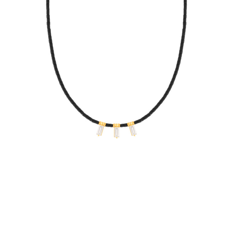 گردنبند طلا سنگی نگین باگت و گوی