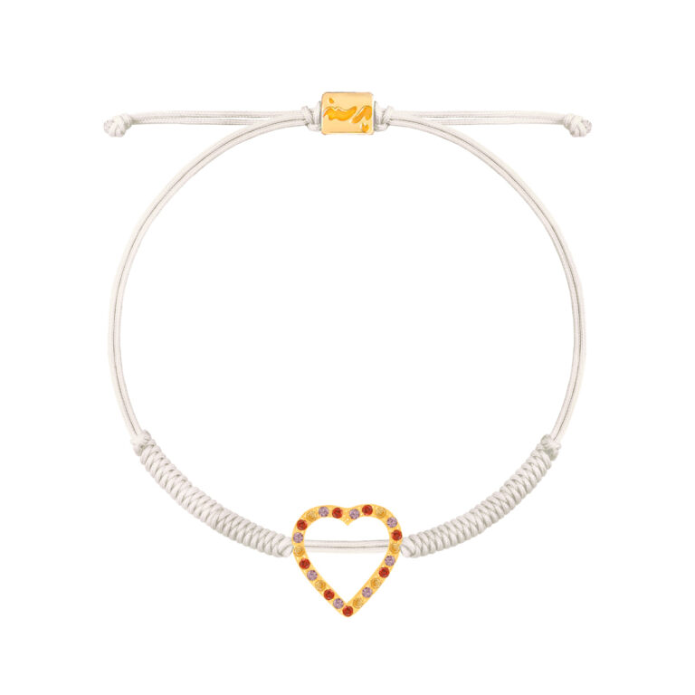 دستبند طلا بافت سفید قلب نگین دار