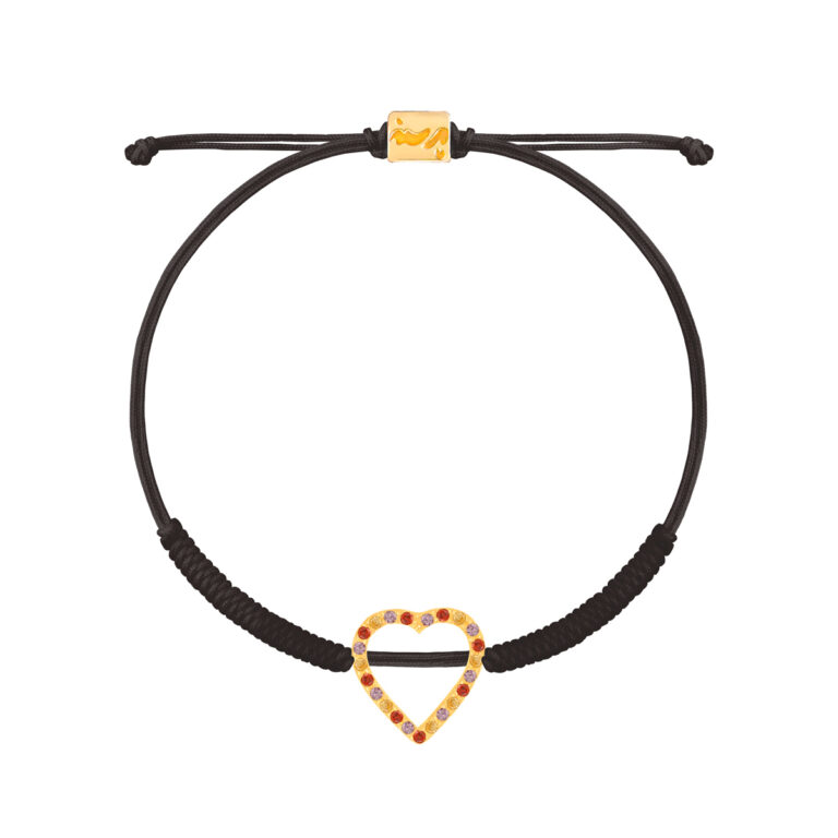 دستبند طلا بافت مشکی قلب نگین دار