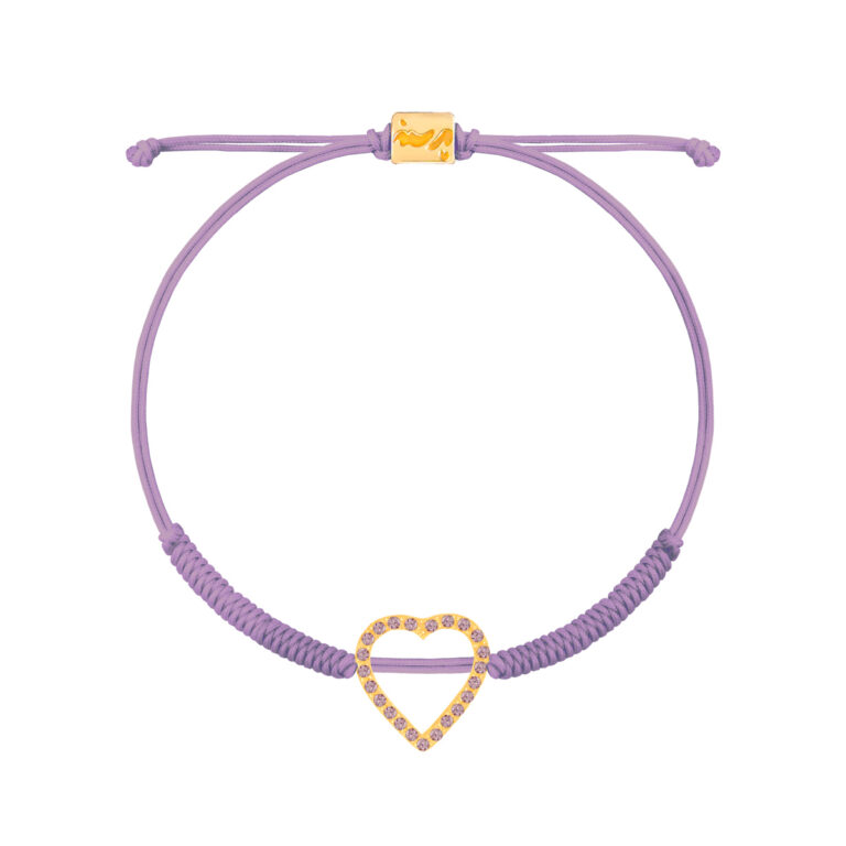 دستبند طلا بافت بنفش قلب نگین دار