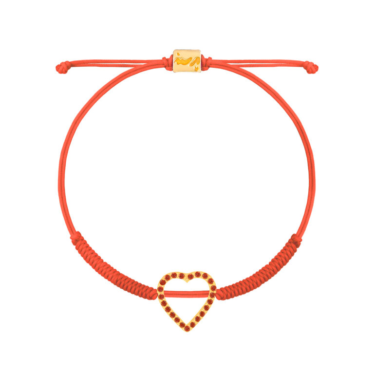 دستبند طلا بافت قرمز قلب نگین دار