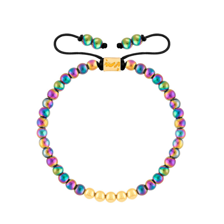 دستبند طلا سنگی پنج گوی و حدید رنگی