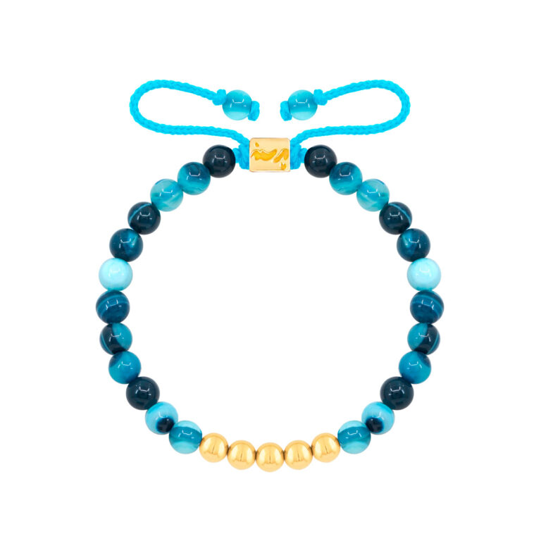 دستبند طلا سنگی پنج گوی و جید آبی