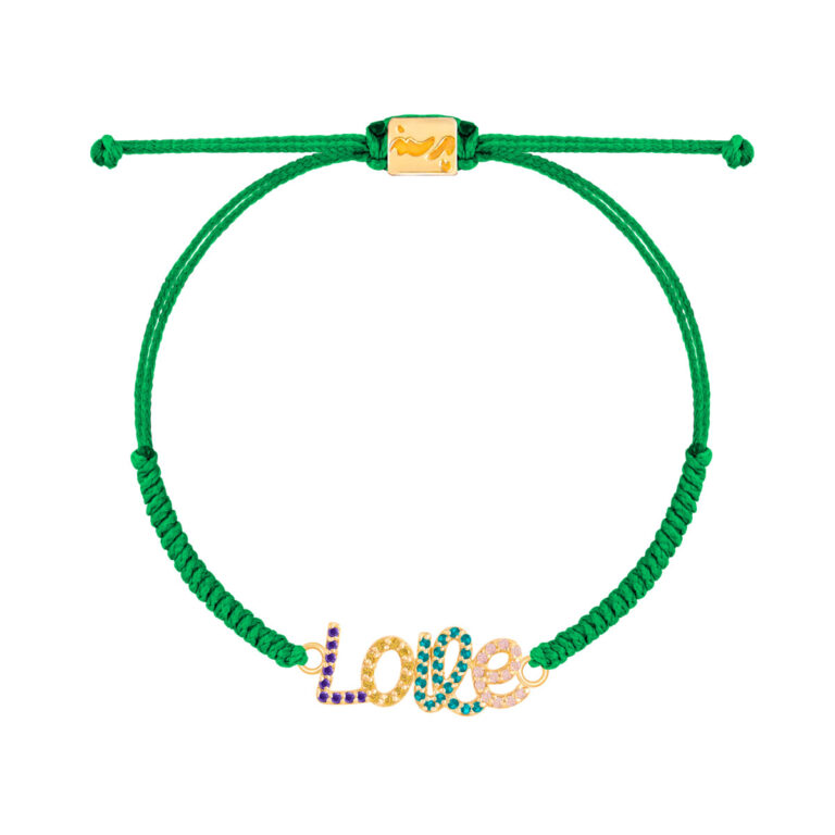 دستبند طلا بافت Love نگین دار