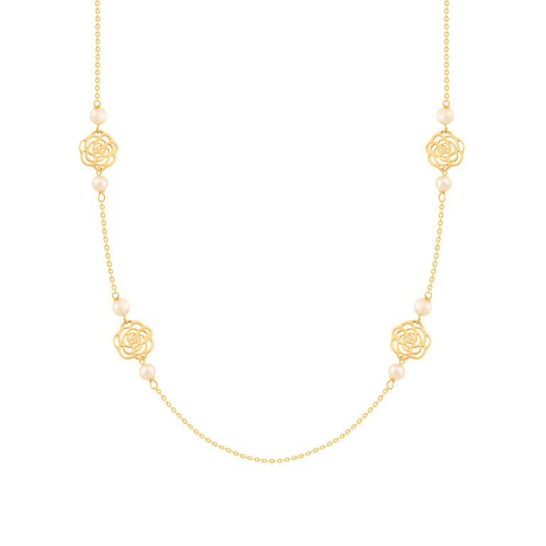 گردنبند طلا چهار گل رز و مروارید