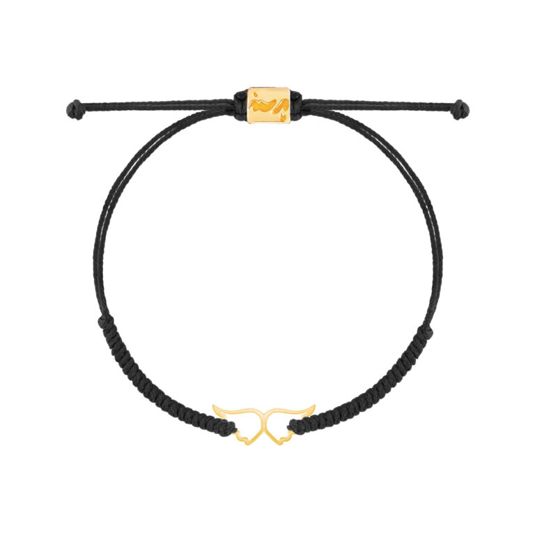 دستبند طلا بافت مشکی بال فرشته توخالی کوچک