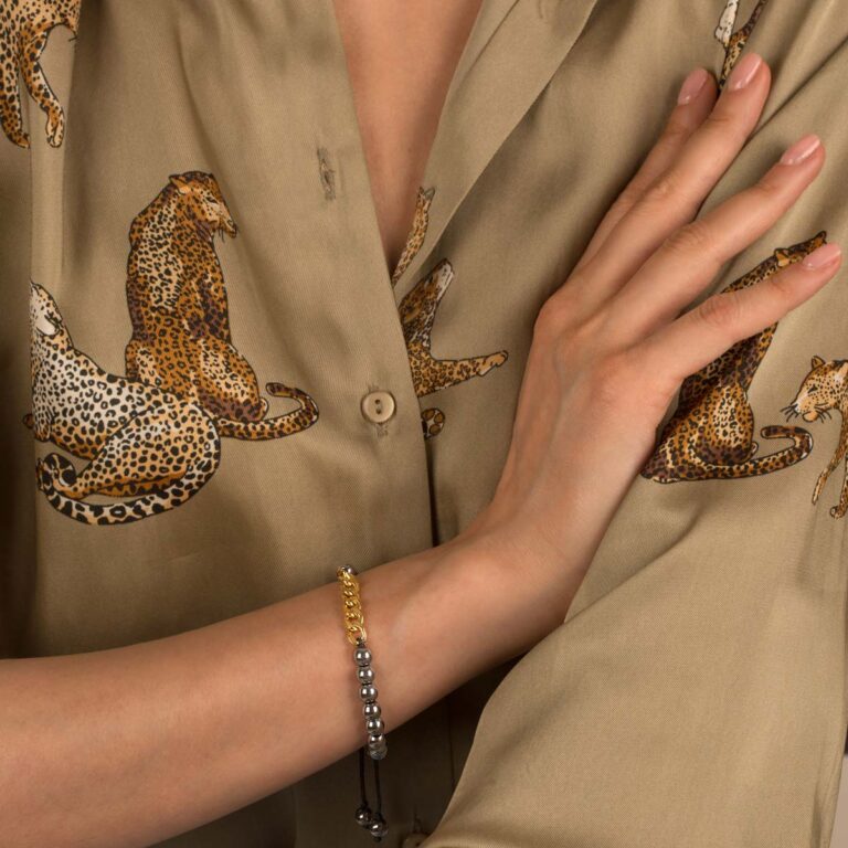 دستبند طلا سنگی شش حلقه کارتیه و حدید روشن