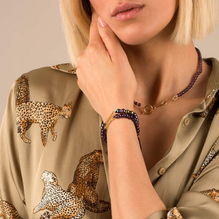 دستبند طلا سنگی یازده حلقه کارتیه و آمیتیس