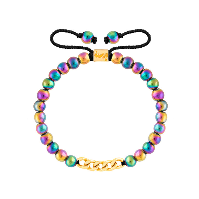 دستبند طلا سنگی پنج حلقه کارتیه و حدید رنگی