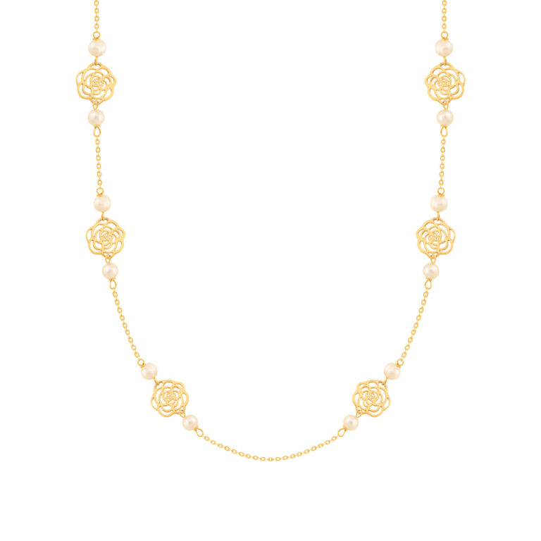 گردنبند طلا شش گل رز و مروارید