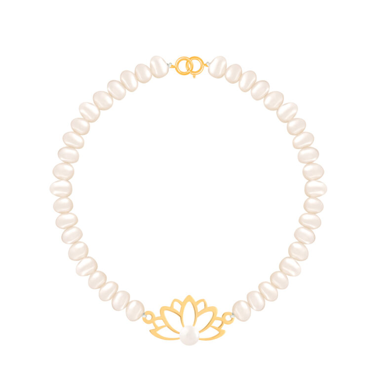 دستبند طلا سنگی لوتوس و مروارید