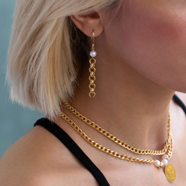 گوشواره طلا رولو و مروارید