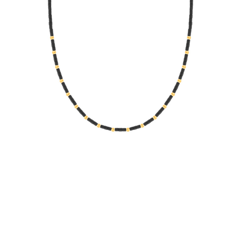 گردنبند طلا سنگی مشکی هجده گوی