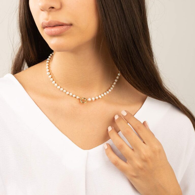 گردنبند طلا سنگی قفل دایره و گوی