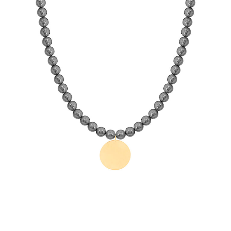 گردنبند طلا دایره حکاکی بزرگ و حدید تیره