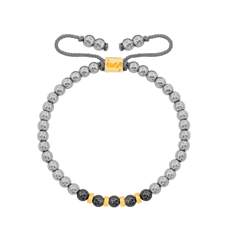 دستبند طلا سنگی چهار مهره و حدید روشن