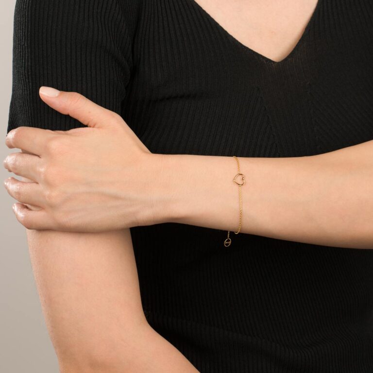 دستبند طلا قلب و زنجیر کابلی