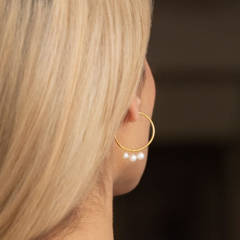 گوشواره طلا حلقه و آویز مروارید