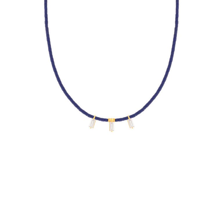 گردنبند طلا سنگی آبی نگین باگت و گوی