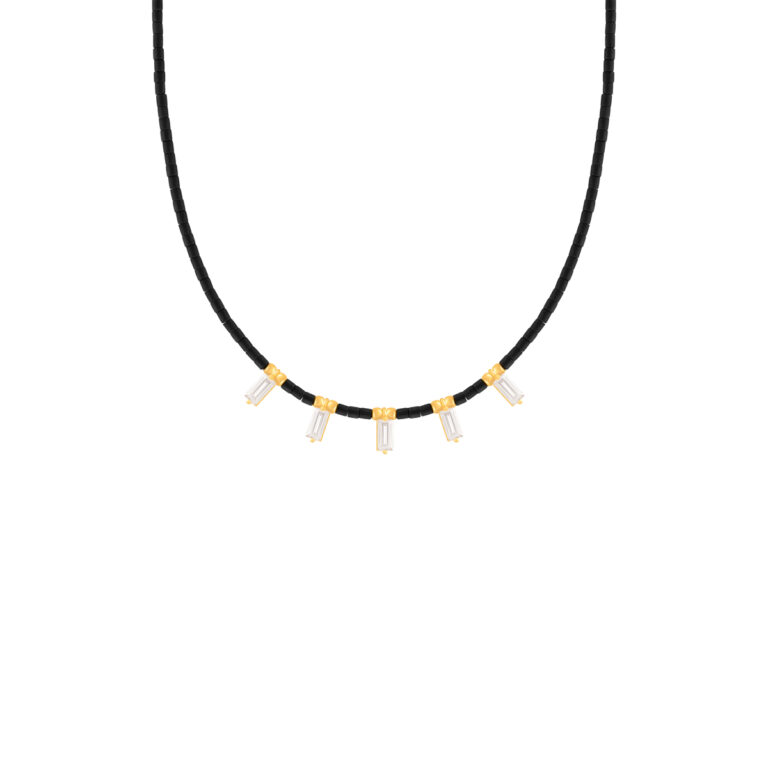 گردنبند طلا سنگی پنج نگین باگت و گوی