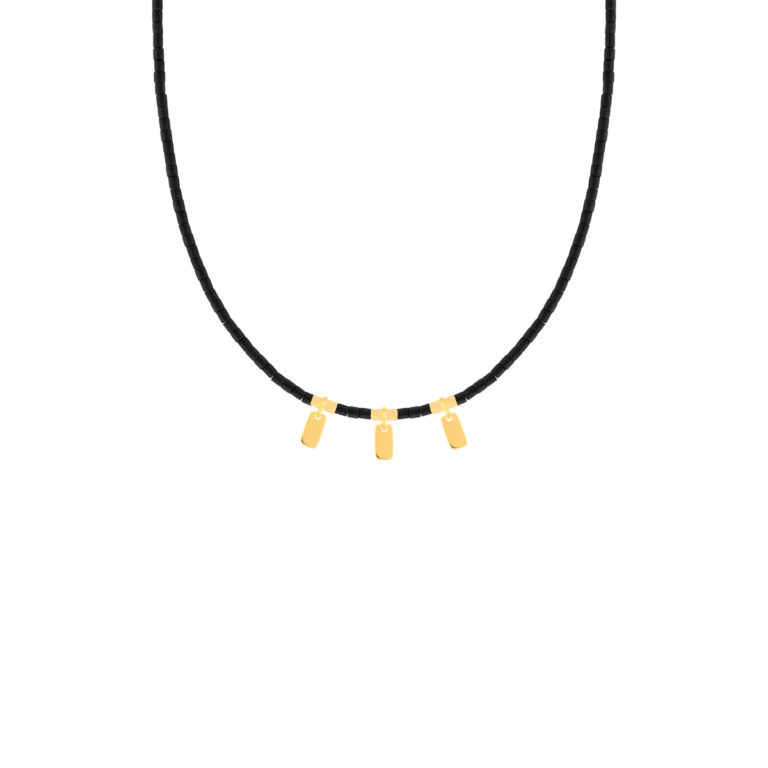 گردنبند طلا سنگی مهره و آویز مستطیل