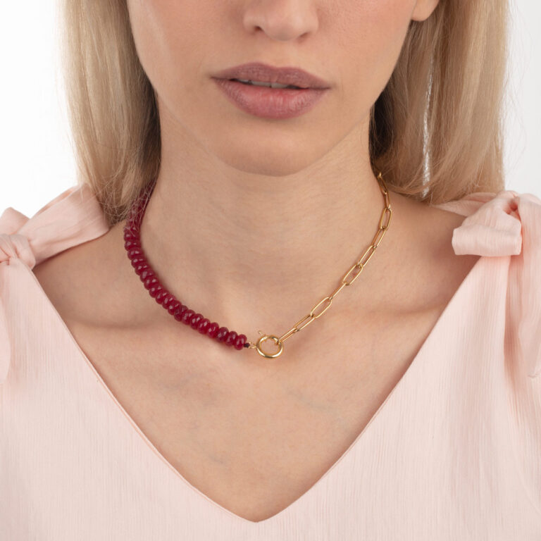 گردنبند طلا کادنا و جید قرمز