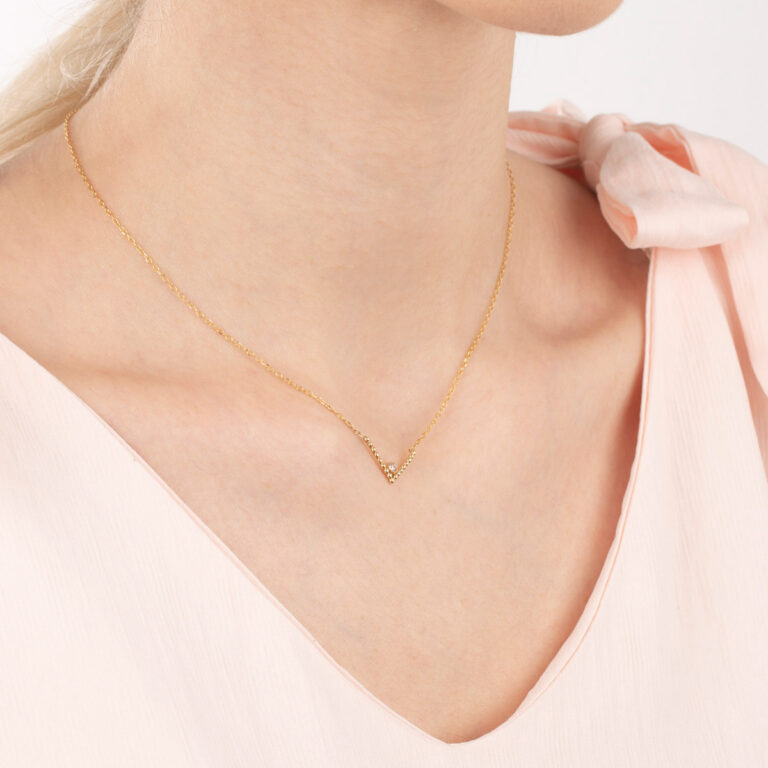 گردنبند طلا V توپی و نگین لونا