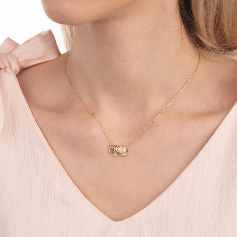 گردنبند طلا فیل نگین دار