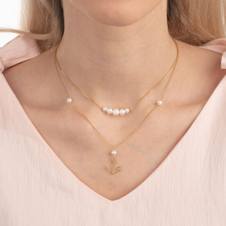 گردنبند طلا لنگر و مروارید