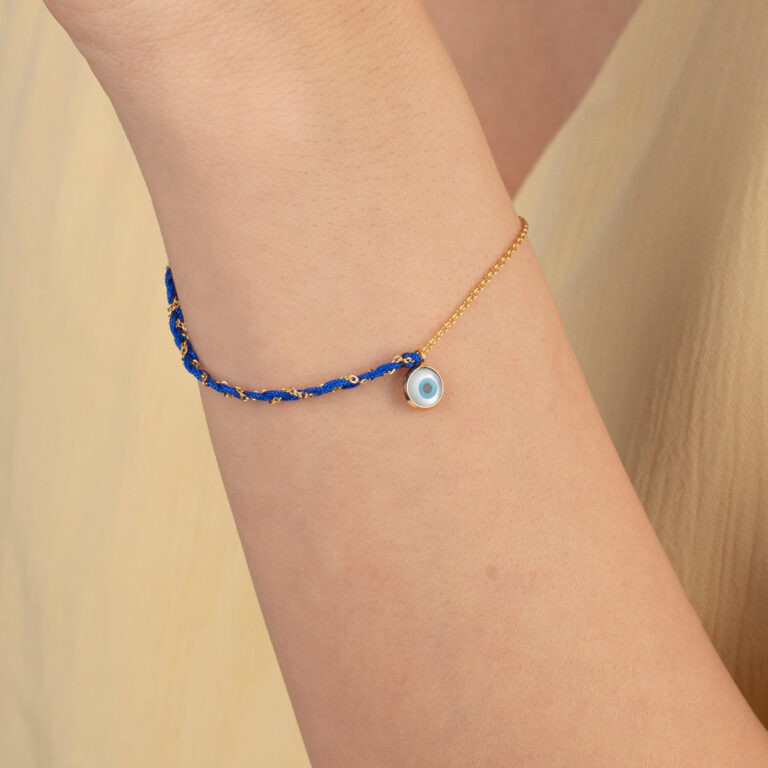 دستبند طلا بافت و زنجیر چشم