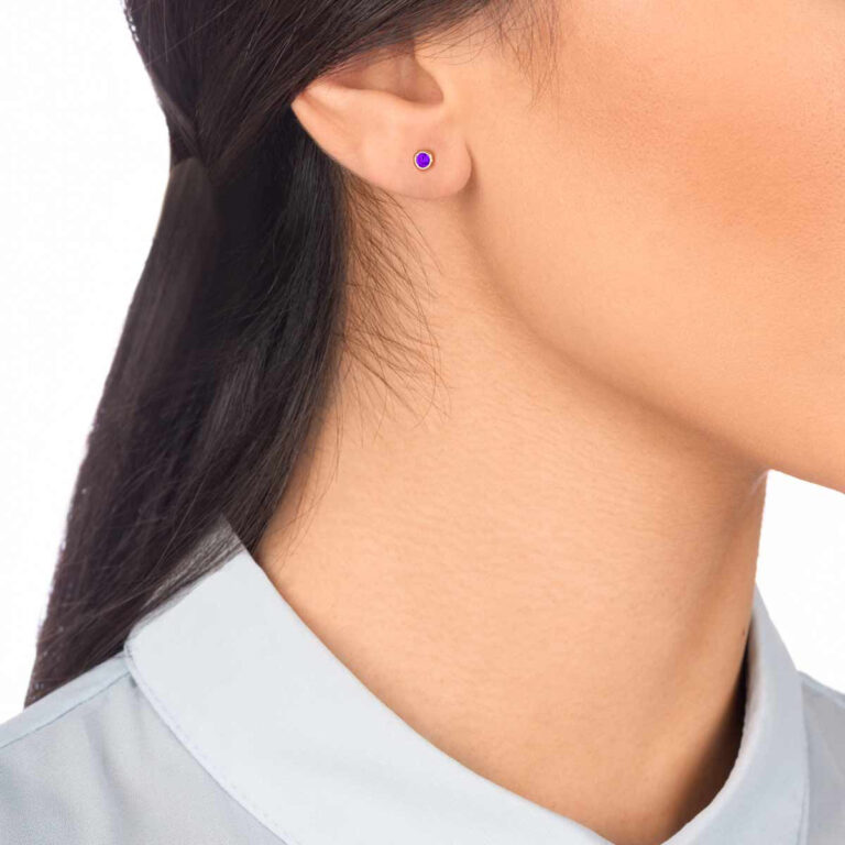 گوشواره طلا تک لنگه ای لونا بنفش