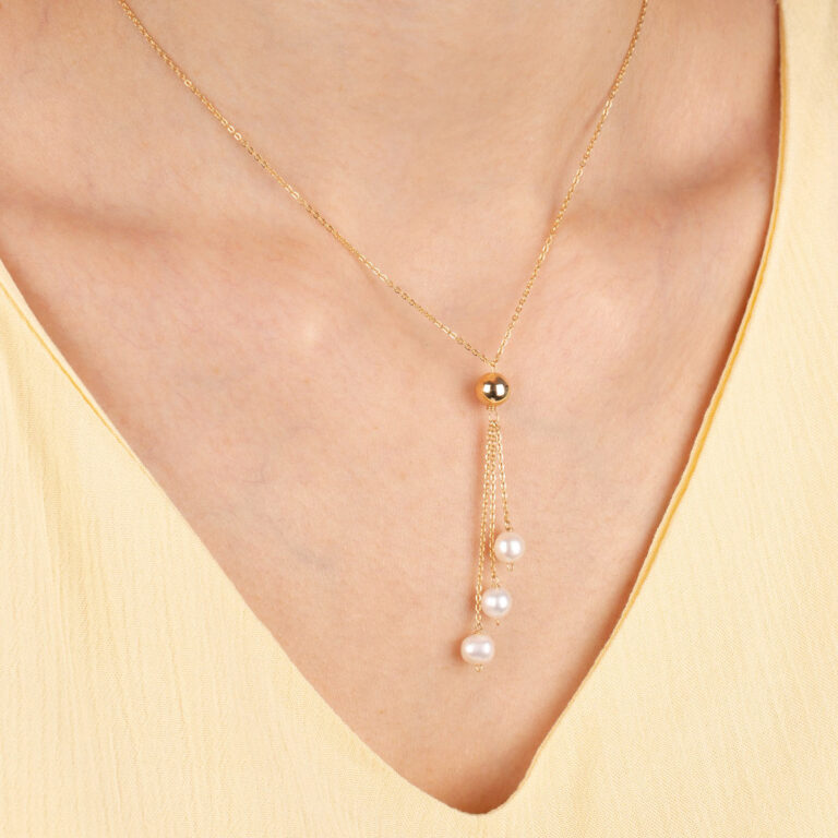 گردنبند طلا تک گوی و مروارید