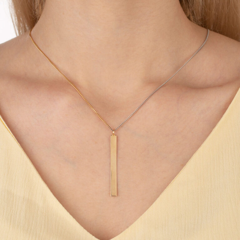 گردنبند طلا پلیت و کارتیه دو رنگ