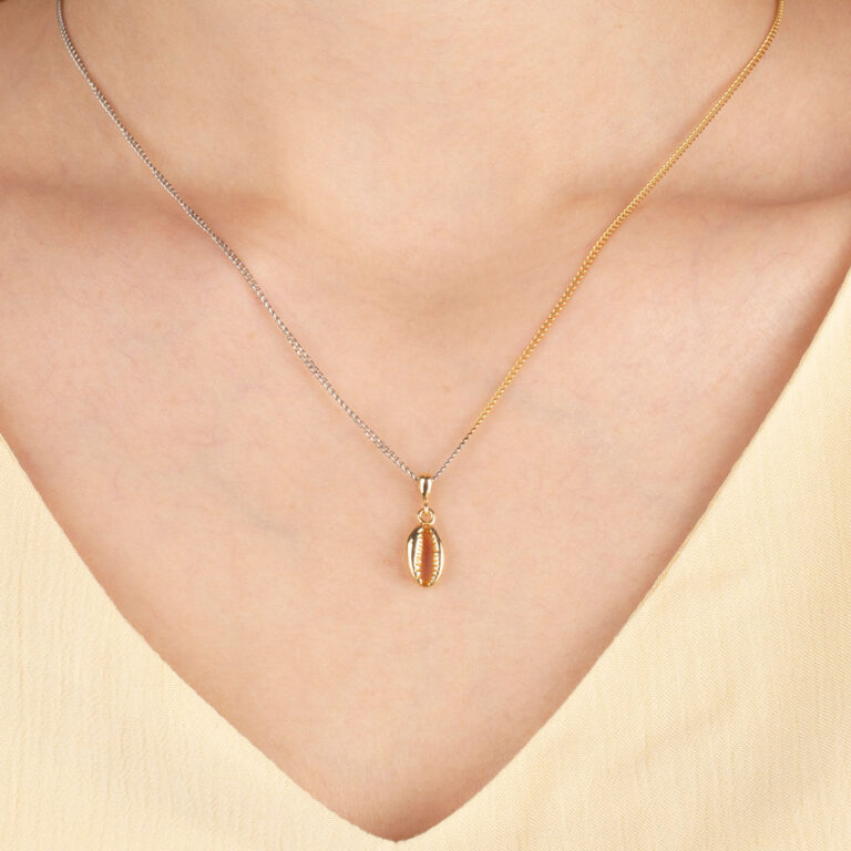 گردنبند طلا صدف و کارتیه دو رنگ