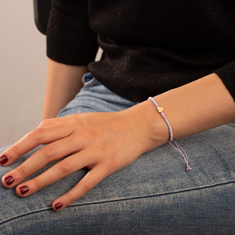 دستبند طلا بافت بنفش قلب