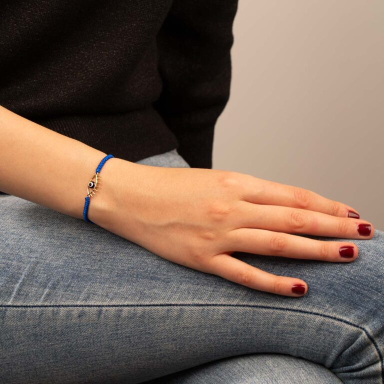 دستبند طلا بافت آبی چشم