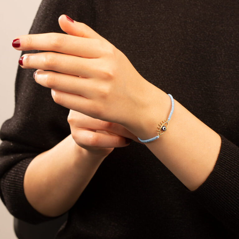 دستبند طلا بافت آبی روشن چشم