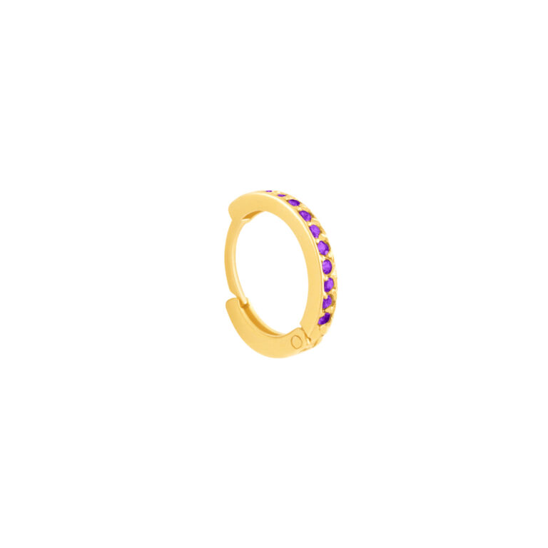 گوشواره طلا تک لنگه‌ای حلقه نگین دار بنفش