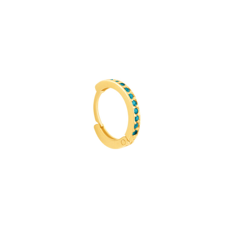 گوشواره طلا تک لنگهای حلقه نگین دار آبی