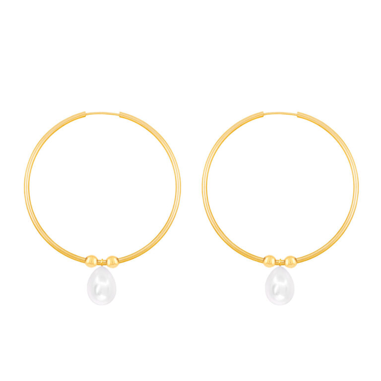 گوشواره طلا حلقه دو گوی و مروارید